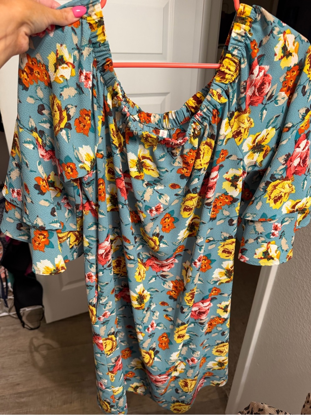Blue Floral Off-Shoulder Dress